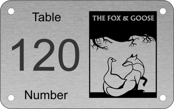 Aluminium Effect Table Number with Large Logo Screw Fixing